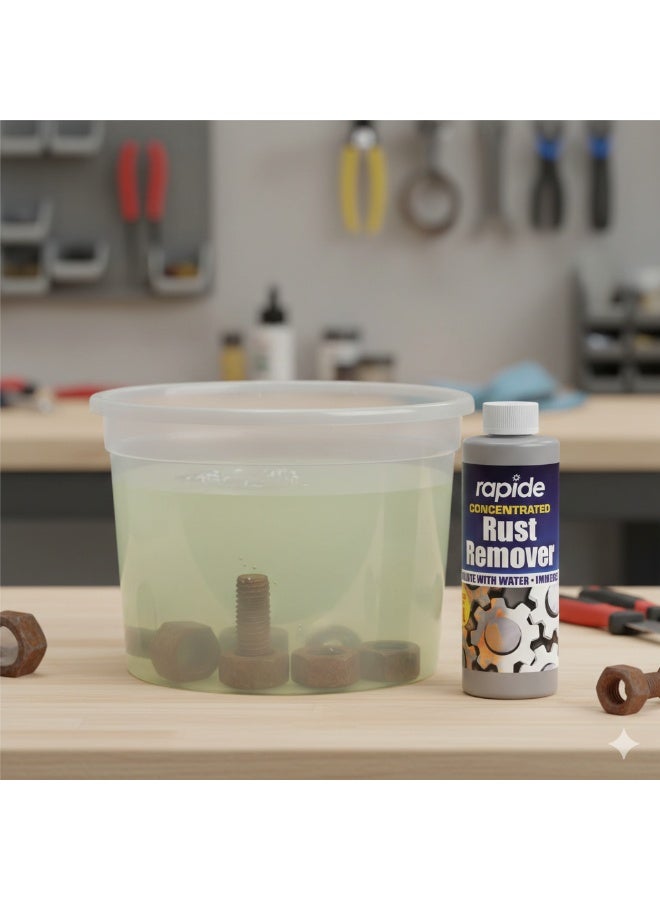 Rapide Products Rapide Concentrated Liquid Rust Remover 200ml - Concentrated Formula Effectively Removes Rust. Use on Nuts, Bolts, Garden Tools and Other Metal Objects. Perfect Solution for Projects - Image 4